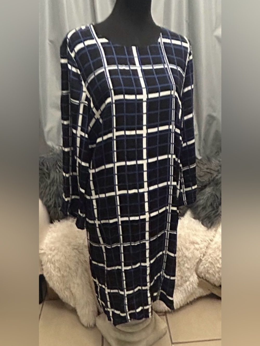 CHRISTMAS SALE $25 Eloquii Dress Long Sleeve Women 14 Knit Blue‎ geometric New